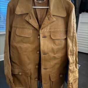 Vintage Pioneer wear leather ranch saddle coat tan size 42